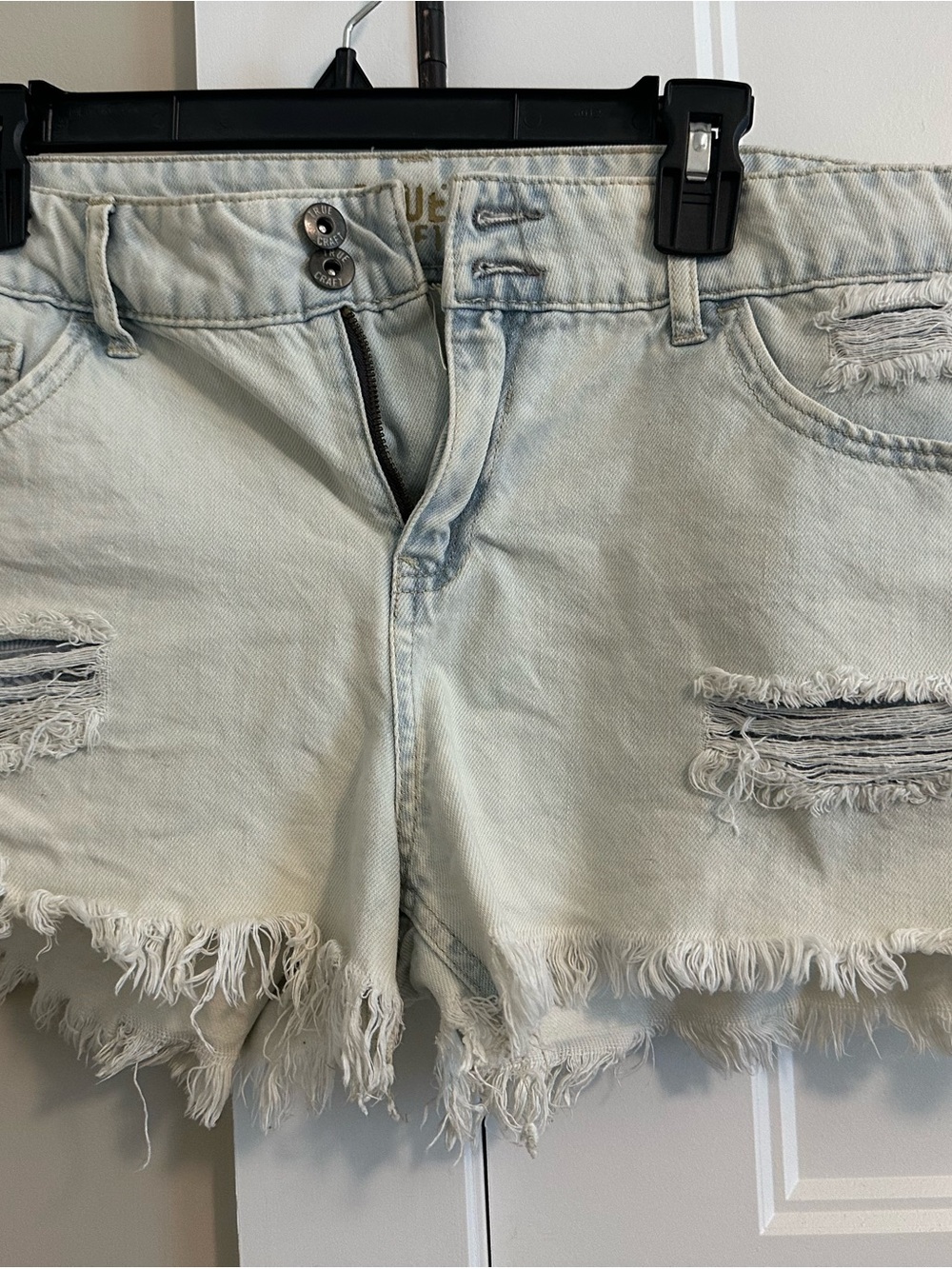 True Craft Light Blue High-Waist Distressed Denim Shorts